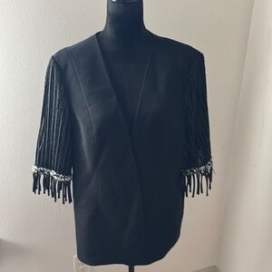 DVC Exclusive Vintage black‎ beaded fringe sleeves blazer Sz 18